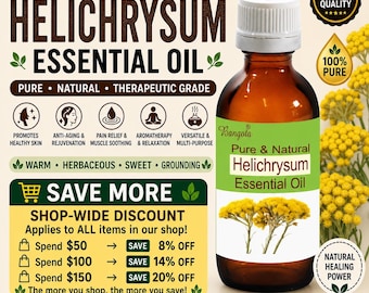 Helichrysum Essential Oil Pure Natural Immortelle Skin Repair Aromatherapy Bangota