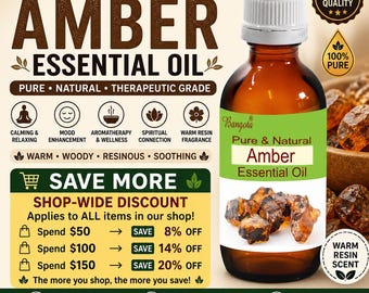 Aceite esencial de ámbar natural, resina cálida, fragancia relajante, aceite para difusor de aromaterapia y masajes.