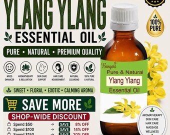 Ylang Ylang Essential Oil Pure Natural Cananga odorata Floral Aromatherapy Skin Hair Diffuser