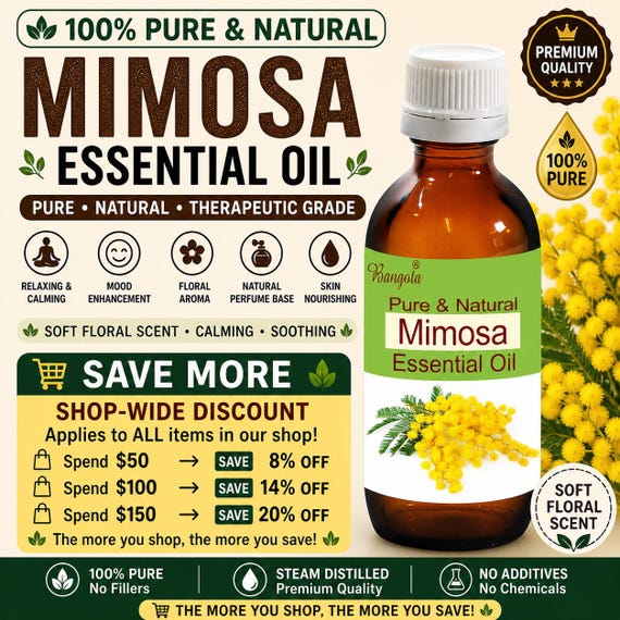 Mimosa Essential Oil Pure Natural Calming Floral Aromatherapy Perfume Diffuser Skin Care Oil