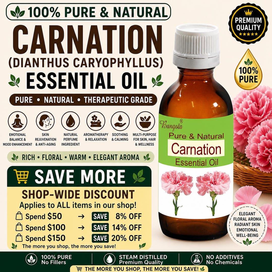 Carnation Essential Oil Pure Natural Dianthus Caryophyllus Aromatherapy ...