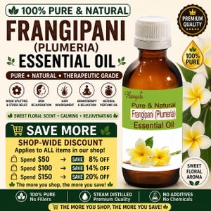 Aceite esencial de frangipani Plumeria Alba, aceite floral puro y natural para aromaterapia y cuidado de la piel y el cabello.