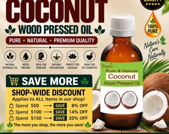 Reines, natürliches Kokosnussöl aus Holzpressung (Cocos Nucifera) für Haut, Haare und Körper – Massage