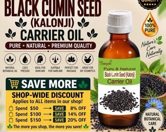 Black Cumin Seed (Kalonji) Carrier Oil Natural Cold Pressed Nigella Sativa Skin Hair Care