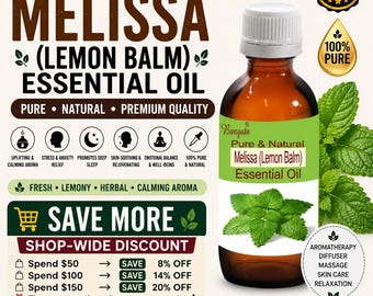 Melissa Essential Oil Pure Natural Lemon Balm Calming Aromatherapy Diffuser Massage Skin Care