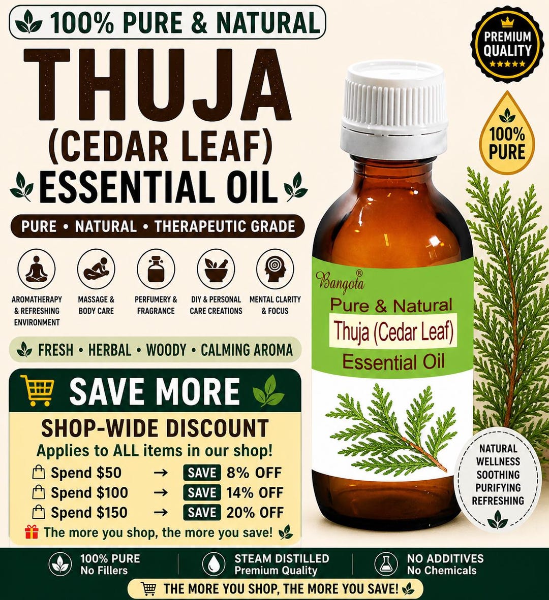 Thuja Essential Oil Cedar Leaf Pure Natural Aromatherapy Massage Perfume  Diffuser Herbal Oil - Etsy
