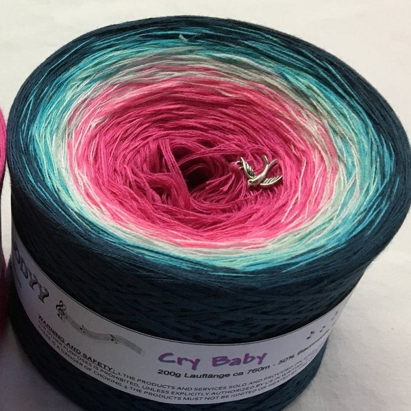 Cry Baby - IN STOCK - Pink Yarn - Teal Yarn - Cotton Yarn - Wolltraum Yarn - Color Changing Yarn - Ombré Yarn - Fingering Weight - Knitting