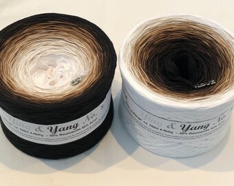 Ying & Yang 8 - Wolltraum Yarn - Black Brown White Yarn - Cotton Yarn - Acrylic Yarn - Black to White Yarn - Fingering Yarn - 4 ply