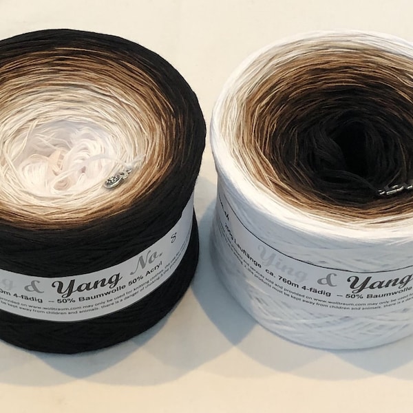 Ying & Yang 8 - Wolltraum Yarn - Black Brown White Yarn - Cotton Yarn - Acrylic Yarn - Black to White Yarn - Fingering Yarn - 4 ply