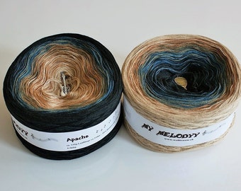 Apache - Gradient Yarn - Cotton Yarn - Acrylic Yarn - Ombré Yarn - Black Yarn - Blue Yarn - Tan Yarn - Wolltraum Yarn -Fingering Weight Yarn