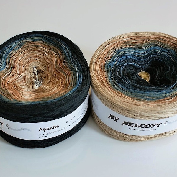 Apache - Gradient Yarn - Cotton Yarn - Acrylic Yarn - Ombré Yarn - Black Yarn - Blue Yarn - Tan Yarn - Wolltraum Yarn -Fingering Weight Yarn