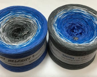 Stormy - Bright Blue Crochet Yarn - Blue Knitting Yarn - Wolltraum Yarn - Blue Ombré Yarn - Gray Cotton Yarn - Gray Acrylic Yarn -Ombre Yarn