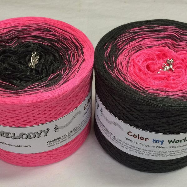 Color My World 2 - Hot Pink and Gray Yarn - Hot Pink Yarn - Dark Gray Yarn - Two Colored Yarn - Gradient Yarn - Wolltraum Yarn - Ombre Yarn