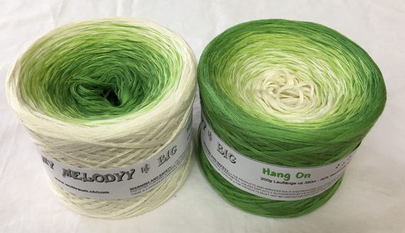 Hang On Colorway - Gradient Yarn - Cotton Acrylic Yarn Blend - My Melodyy Wolltraum - Hand Tied Yarn - DK Weight - Green Yarn - Cream Yarn