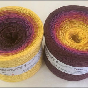 Silas - fil dégradé - fil coton acrylique - fil Wolltraum - fil - crochet - tricot - or curry framboise laurier rose pourpre chianti