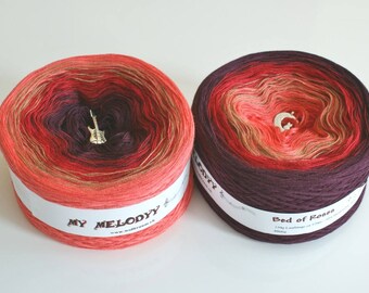 Bed of Roses - Ombre Yarn - Burgundy Cotton Yarn - Red Acrylic Yarn - Salmon Cotton Yarn - Mocha Acrylic Yarn - Wolltraum Yarn - Fingering