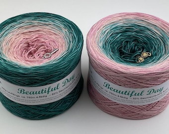Beautiful Day - Pink and Green Gradient Yarn - Wolltraum Yarn - Ombre Yarn - Superfine Yarn - Made to Order - MelodyyByWolltraum