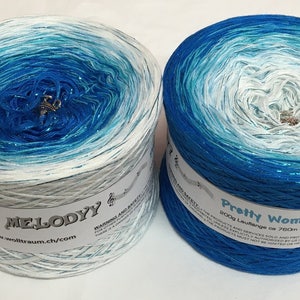 Pretty Women - Blue and White Yarn - Blue Glitter Yarn - Gradient Yarn - Wolltraum Yarn - Yarn Gift - Ombre Yarn - Glitter Yarn - Yarn