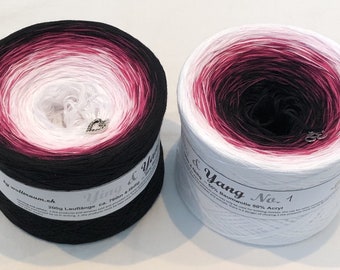 Ying & Yang 1 - Wolltraum Yarn - Painted Yarn - Cotton Yarn - Acrylic Yarn - Black Raspberry White Yarn -  Black Yarn - Fingering Yarn -4Ply