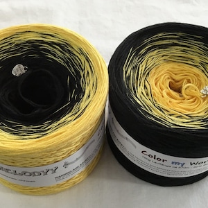 Color My World 24 - Black and Yellow Yarn - Wolltraum Yarn - Gradient Yarn - Yellow Cotton Yarn - Black Cotton Yarn -Yellow Yarn -Black Yarn