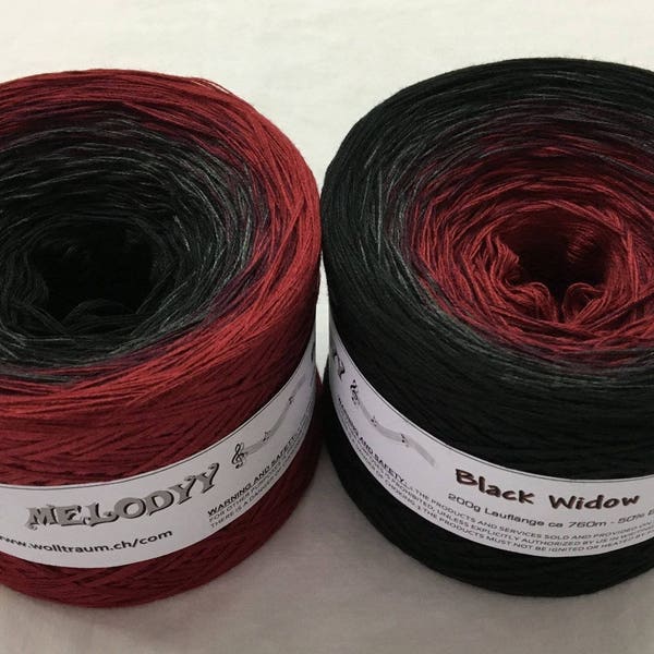 Black Widow - Red and Black Yarn - Gradient Yarn - Burgundy Yarn - Ombre Yarn - Hand Tied Yarn - Wolltraum Yarn - Fingering Yarn - Yarn