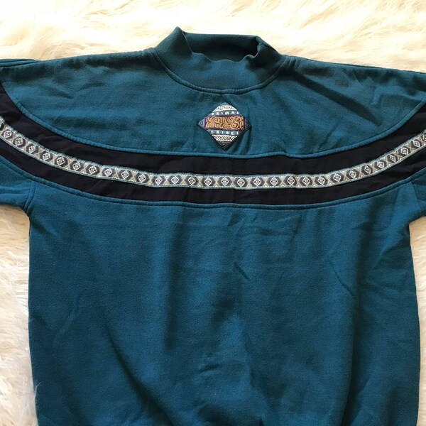 Vintage 90s Classic Gitano Primal Tribe Aztec Teal Unisex Crewneck Sweatshirt