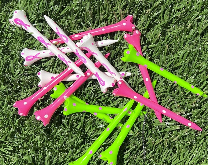 Golf Tees-Pink-Green-White-Pink Ribbon Golf Tees-Ladies golf Tees-Whimsical Custom Golf Tees- Custom made golf tees-Golf gifts for women