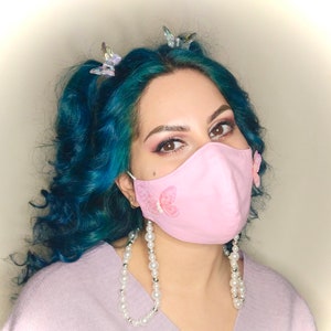 3D butterflies ~ pink - 2-ply cotton butterfly face mask