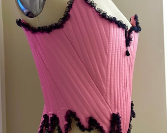 Couture 18th Century Black and Pink Satin Avant Garde Vampire Gothic Wedding lace up corset