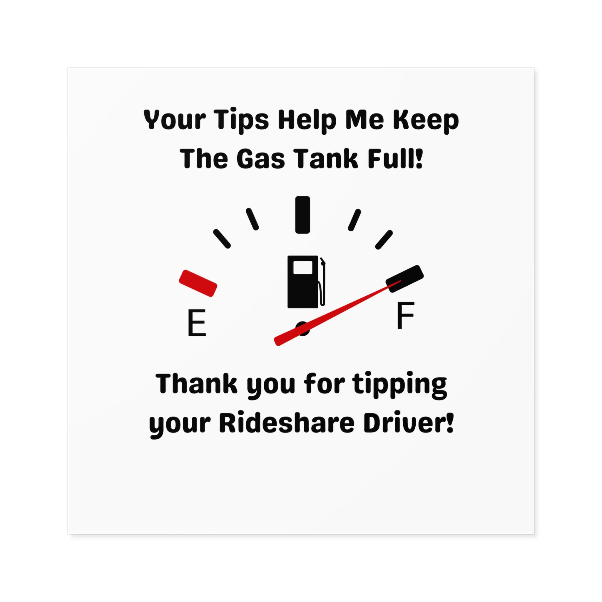 Rideshare Driver Tip Sticker - Funny Gas Tank Full Design - Thank You ...