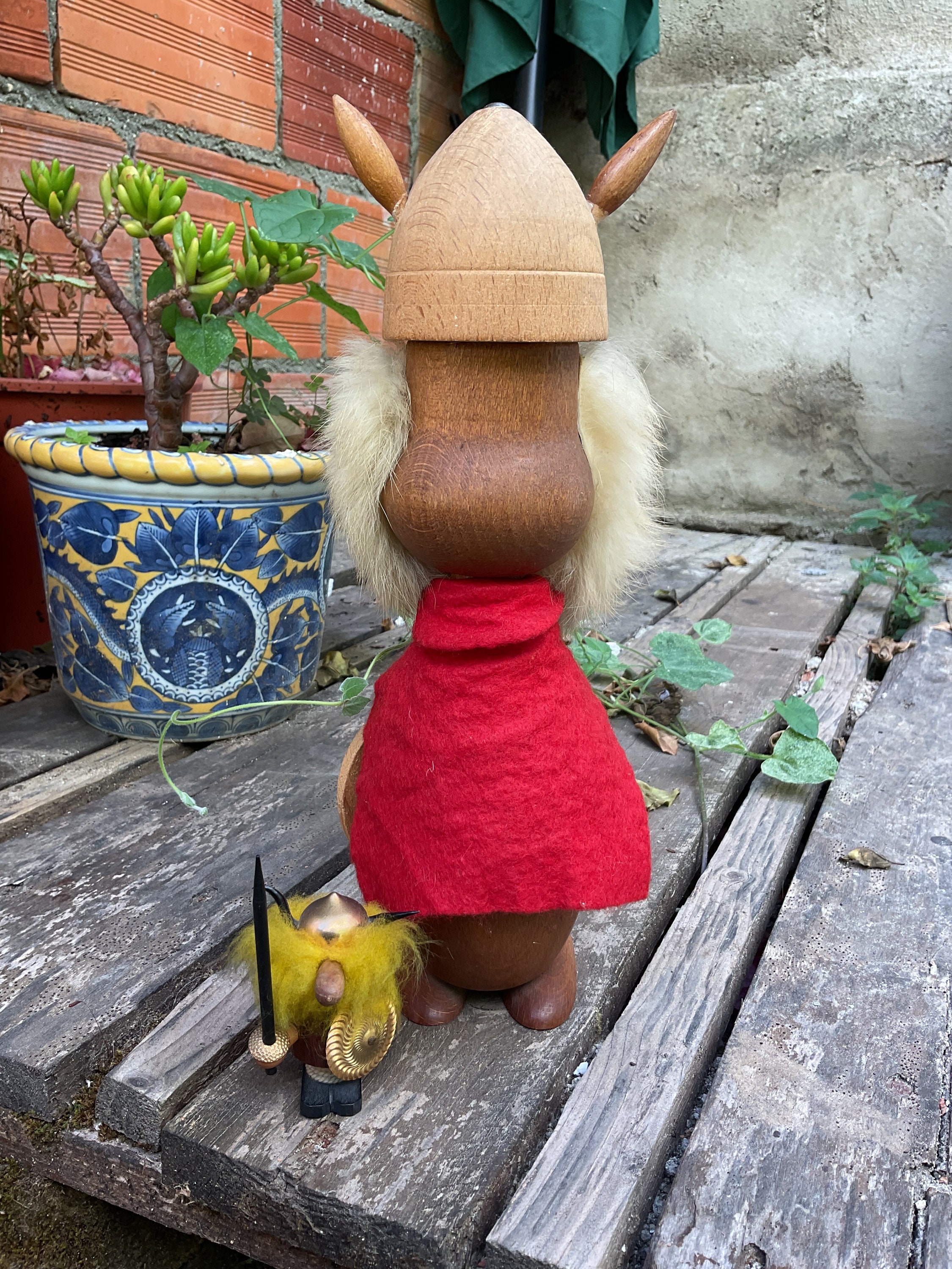 Big Vintage Danish Teak Wood Viking Figurine. 60s, Denmark, 30 Cm