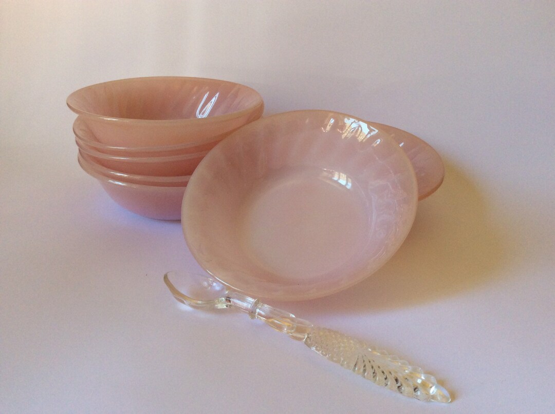 Fire King Glassware Opal Rose Glass Desert Bowl. Pink Swirl Berry Bowl