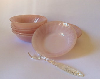 Fire King glassware - Opal rose glass desert bowl. Pink swirl berry bowl, mid century glassware, Anchor Hocking, made in USA 60/70