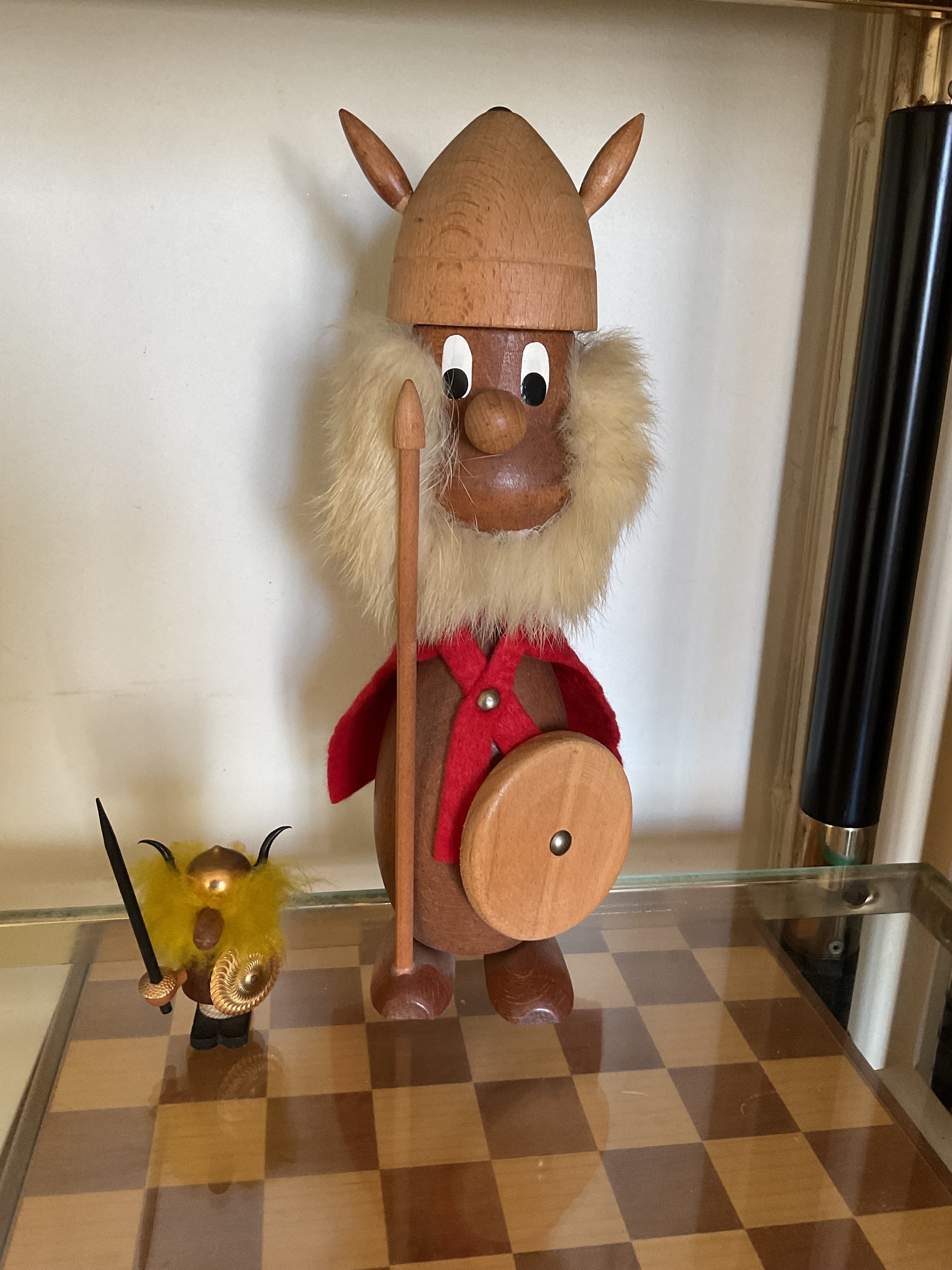 Big Vintage Danish Teak Wood Viking Figurine. 60s, Denmark, 30 Cm