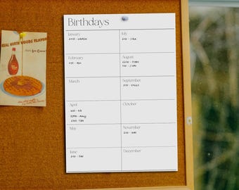 Printable Birthday Tracker Template: Modern Birthday Planner (A4 PDF & JPEG)