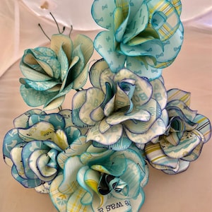 Baby Boy Roses, Baby Roses, Baby shower Rose bouquet, welcome baby Rose centerpiece, 6 paper flowers, baby boy baby shower paper roses