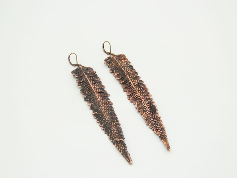Fern Earrings. Long Copper Fern Leaf Earrins Metal Earring Etsy