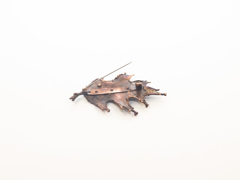 Copper shawl pin Red oak leaf brooch.