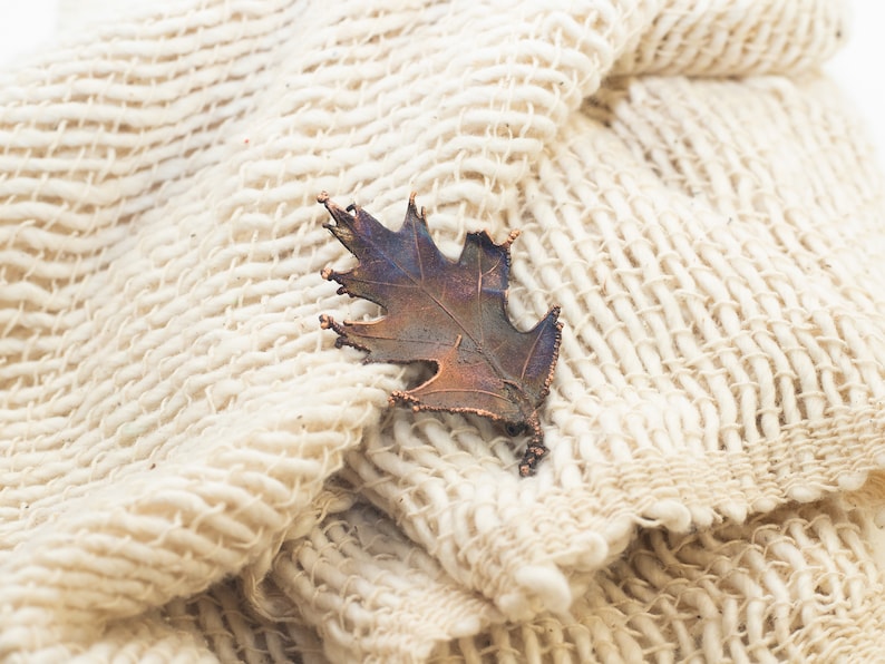 Copper shawl pin Red oak leaf brooch.