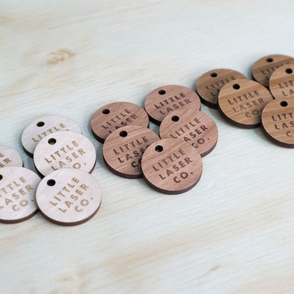 Custom Laser Cut 25mm Circle Tags - Wooden Tags - Personalised Tags - Custom Branding - Etched Circle Tags