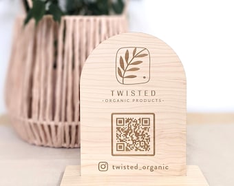 Custom Laser Cut Wooden QR Code Sign – Market Stall Display