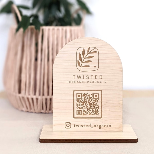 Custom Wooden Arch QR Code Display Sign - QR Code Sign - Market Stall Sign - Social Media Sign