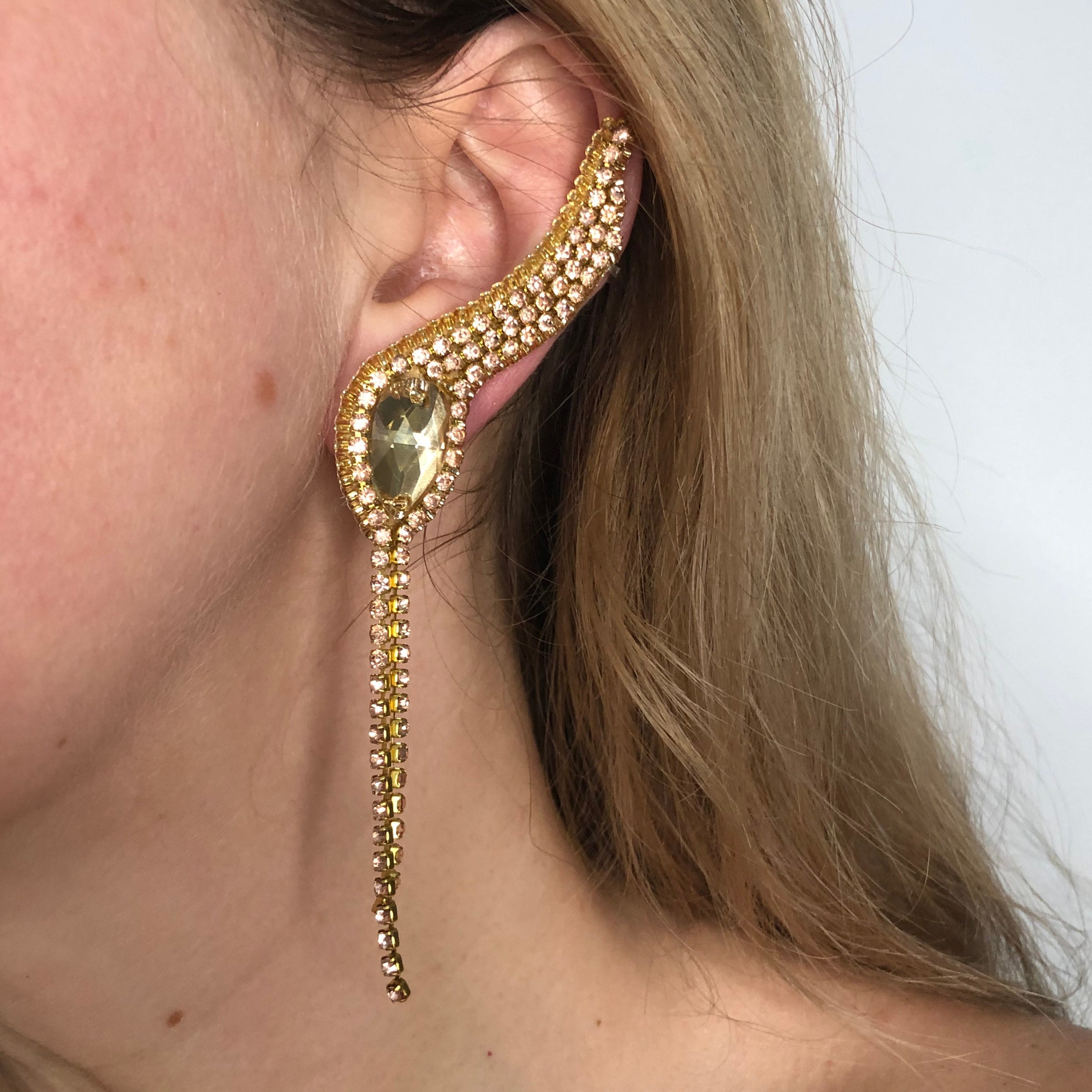 Silver Large Non Pierced Ear Cuff Earrings Mono Earrings Long Fake