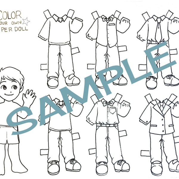 DIGITAL FILE Color Your Own Paper Doll Sunday Best Boy