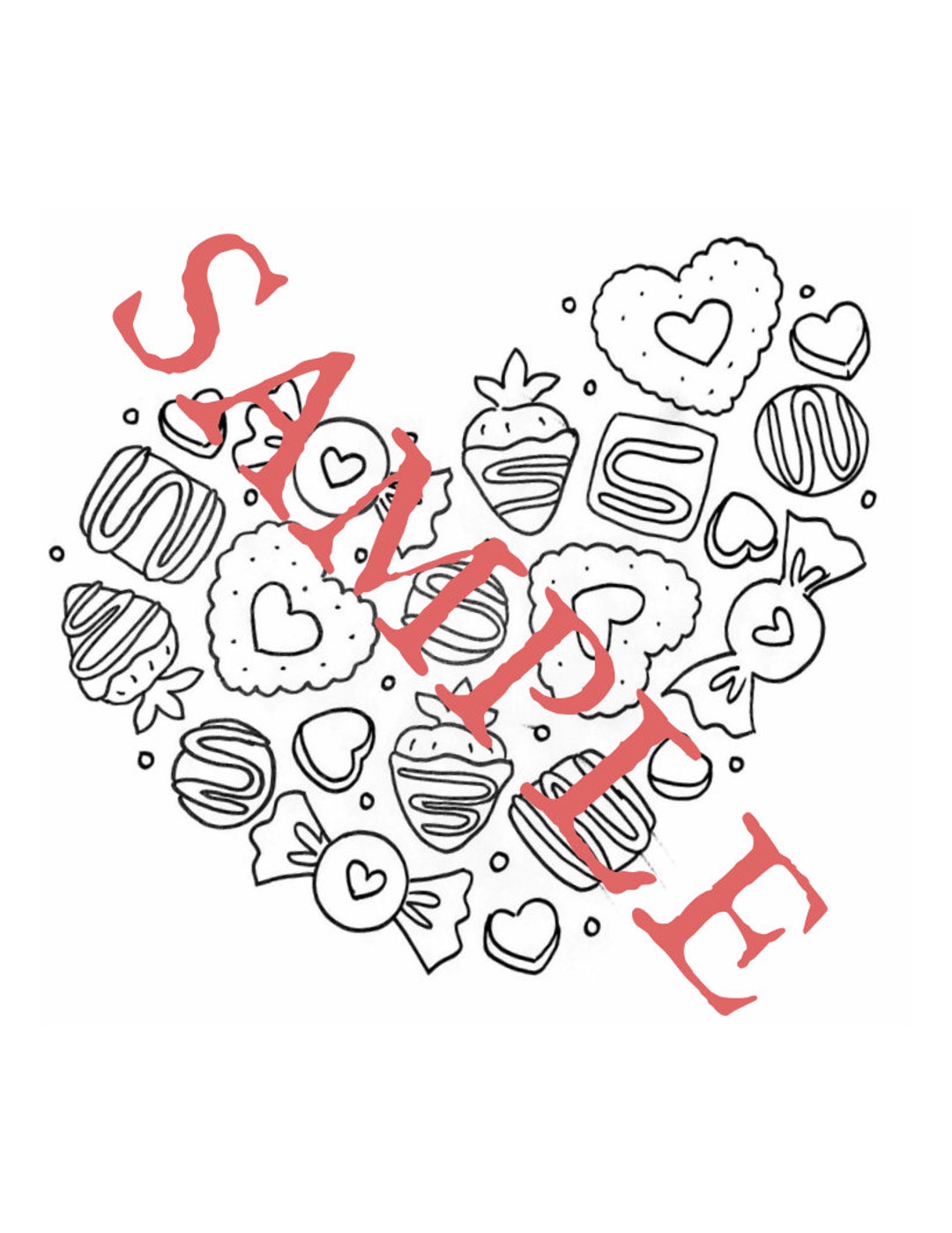 Candy Heart Coloring Page Full and Quarter Size - Etsy