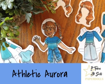 Athletic Aurora- It Takes All Sorts Paperdolls Series Blue Teal Sports Fun