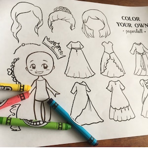 DIGITAL FILE Color Your Own Princess Paper Doll image 2
