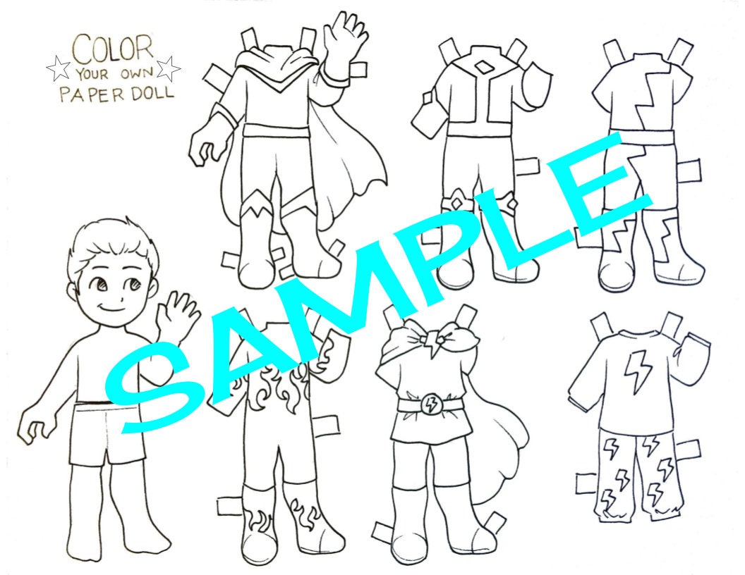 DIGITAL FILE Color Your Own Paper Doll Superhero Boy