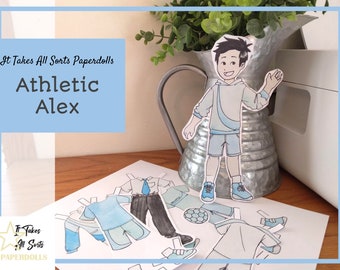 Athletic Alex - It Takes All Sorts Paperdolls Series Sports Blue Teal