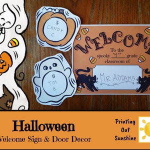 Halloween Door Decorations and Welcome Sign